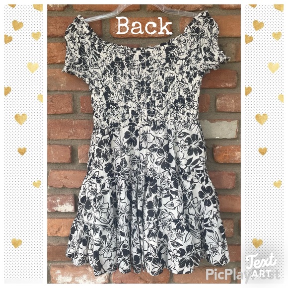 AE Outfitters Shoreline Smocked Floral Mini Dress Black/Cream Size Large - Picture 10 of 12